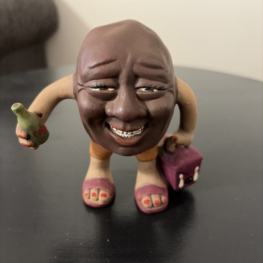 RARE 5” X 5” Ceramic Handmade Bowling California Raisin 1980s